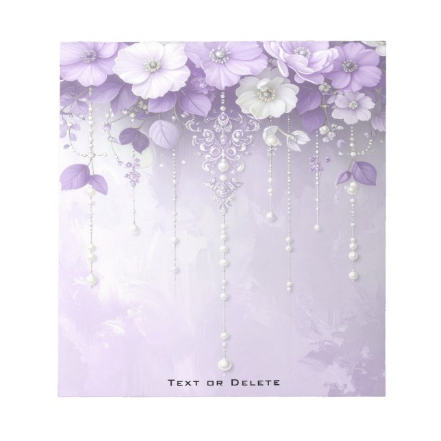 Bloco De Notas Purple Flowers with Dangling Pearls Notepad (Frente)
