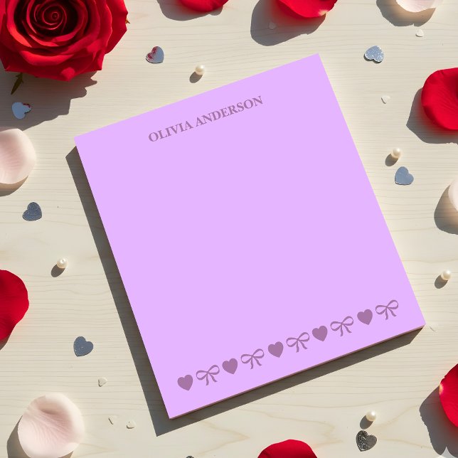 Bloco De Notas Purple Hearts & Bows Valentines Day Personalized (Criador carregado)