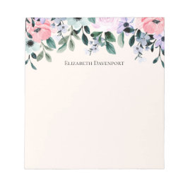 Bloco De Notas Púrpura Rosa e Aquarela Floral Verde