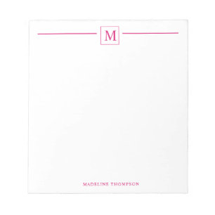 Bloco De Notas Quadrado de linha do Monograma Magenta Minimalista