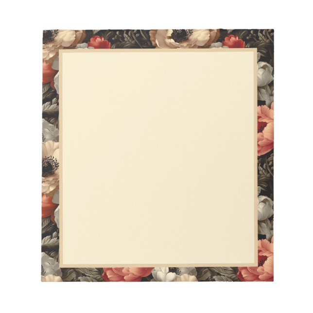 Bloco de Notas Quadrado Floral Elegante Vintage (Frente)