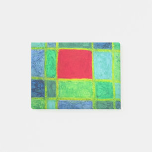 Bloco De Notas Quadrado vermelho em uma grade abstrato verde azul