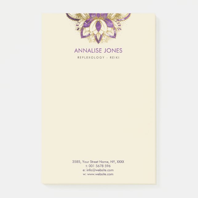 Bloco De Notas Quadro Amethyst e Dourado roxo Lotus (Frente)