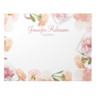 Bloco De Notas Quadro de Buquê Floral Rosa com Blush Feminino