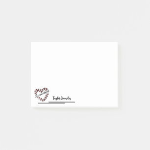 Bloco De Notas Quadro de Coração do Leopardo Branco 4"x3"