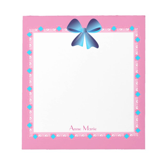 Bloco De Notas Quadro de Deco Rosa Arco Azul Personalizado (Frente)