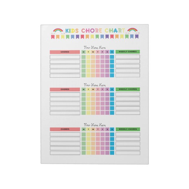 Bloco De Notas Quadro de Tarefas Personalizado para 3 Crianças (Invertido)