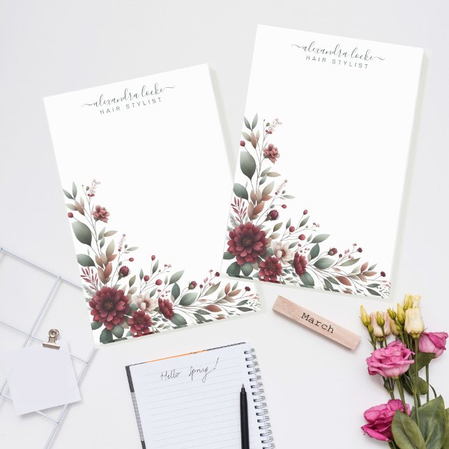 Bloco De Notas Quadro do Buquê da Flor Vermelha Elegante (Criador carregado)