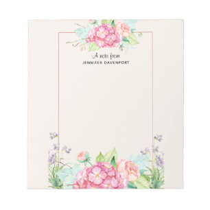 Bloco De Notas Quadro Floral de Cor de Água Rosa Moderna