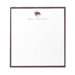 Bloco De Notas Quadro Roxo de Buquê Floral de Peixe de Marfim Mo