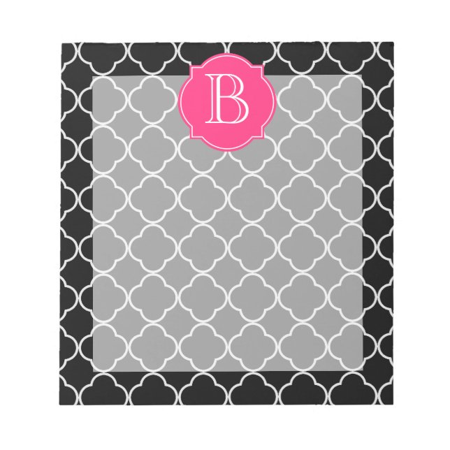 Bloco De Notas Quatrefoil Preto e Branco com Monograma (Frente)