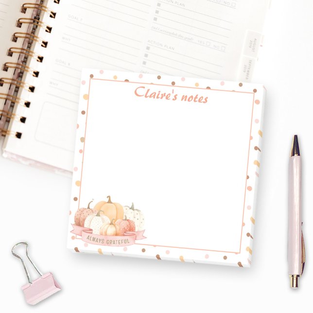 Bloco De Notas Queda Abóbora Pastel Laranja Nome de Ação de Graça (Fall Pumpkin Pastel Orange Thanksgiving Name Post-it Notes)
