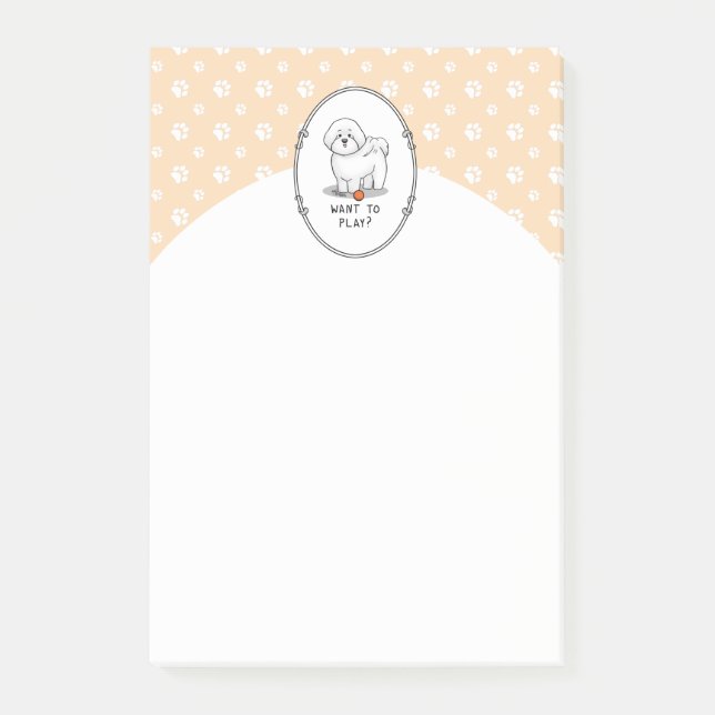 Bloco De Notas Quer jogar? Cachorro Bichon Frise com Bola - Bonit (Frente)