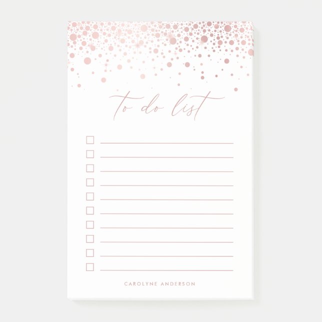 Bloco De Notas Quic Faux Rosa Gold Foil Confetti Dot Personalizad (Frente)