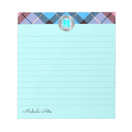 Bloco De Notas Quic Tartan Script Personalizado Monograma Vincula