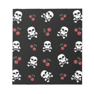 Bloco De Notas RAB Rockabilly Caveiras e Cerejas em Preto