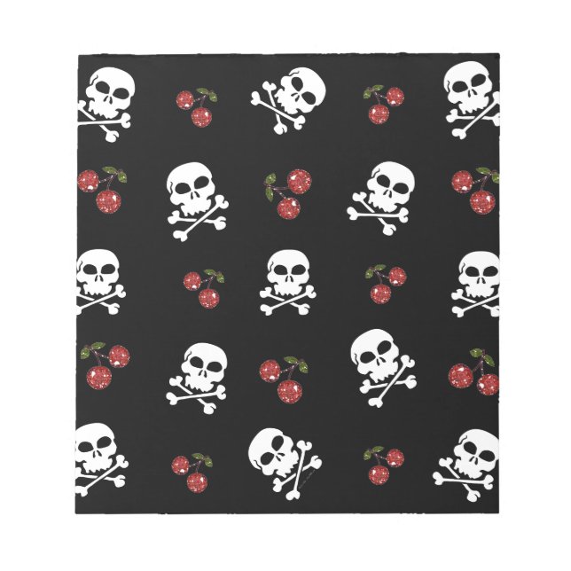 Bloco De Notas RAB Rockabilly Caveiras e Cerejas em Preto (Frente)