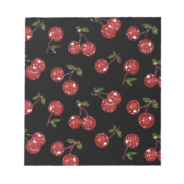 Bloco De Notas RAB Rockabilly Cerejas Muito Vermelhas Em Preto (Frente)