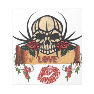 Bloco De Notas RAB Rosas de crânio Rockabilly Love Lipstick
