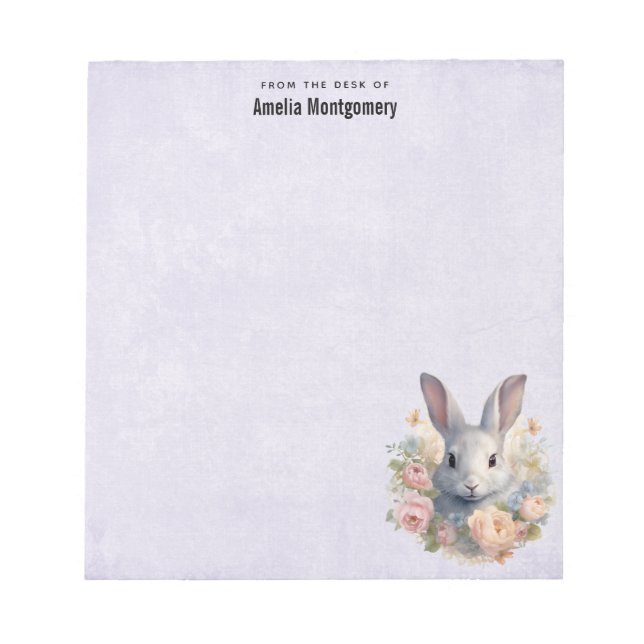 Bloco De Notas Rabbit Surrounded by Pastel Flowers Cute (Frente)