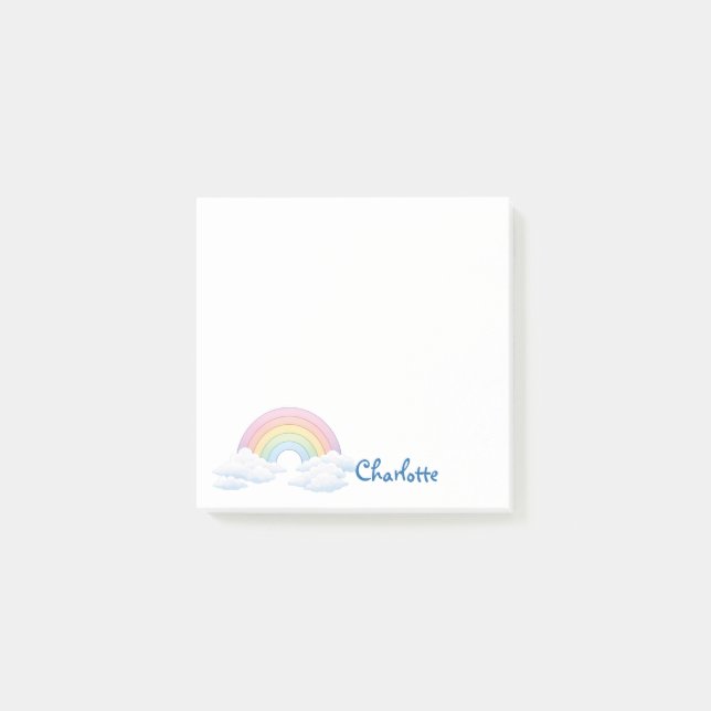 Bloco De Notas Rainbow and Clouds With Your Name (Frente)