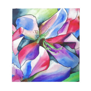 Bloco De Notas Rainbow Azalea flor original de aquarela