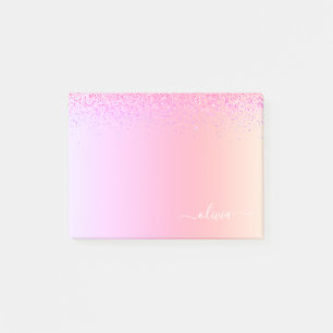 Bloco De Notas Rainbow Pastel Girly Glitter Metal Monograma Nome