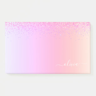 Bloco De Notas Rainbow Pastel Girly Glitter Metal Monograma Nome