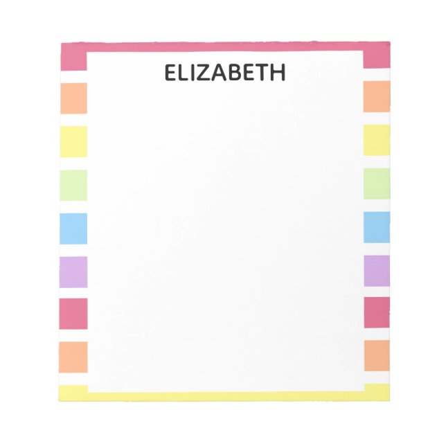 Bloco De Notas Rainbow Stripes Pastel Nome | Personalizar (Frente)