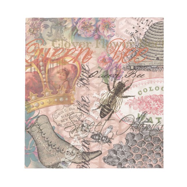 Bloco De Notas Rainha Abelha Vintage Colagem Bonita (Frente)