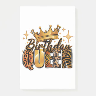 Bloco De Notas Rainha de Aniversário com Leopardo de Coroa Dourad