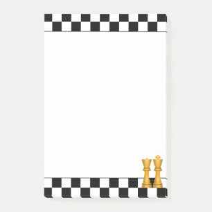 Bloco De Notas Rainha e Rei Dourados em Post-it de Xadrez Preto e