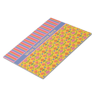 Bloco De Notas Rangoli Flores e Stripes Notepad para Personalizar