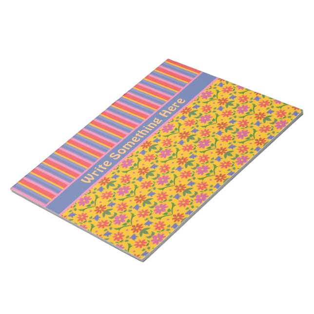 Bloco De Notas Rangoli Flores e Stripes Notepad para Personalizar (Inclinado)