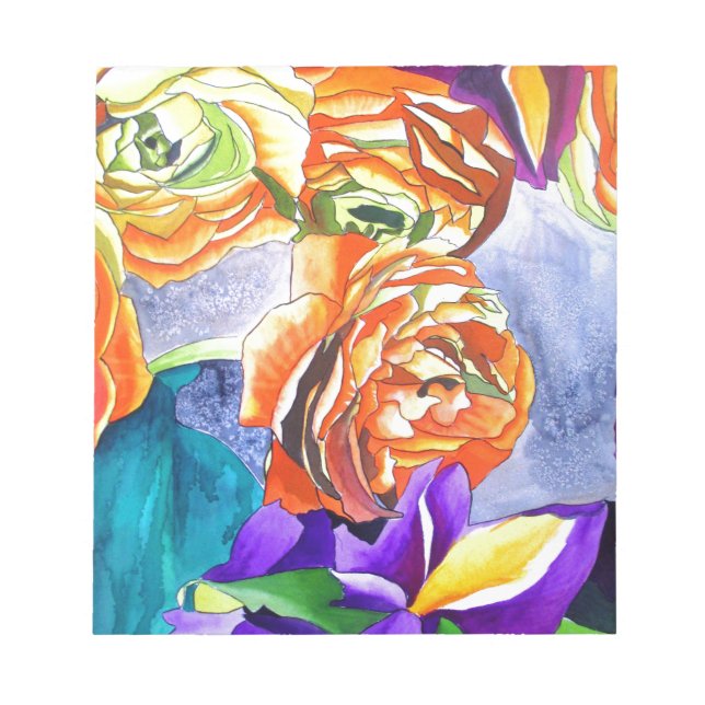 Bloco De Notas Ranunculus e Iris watercolor art (Frente)