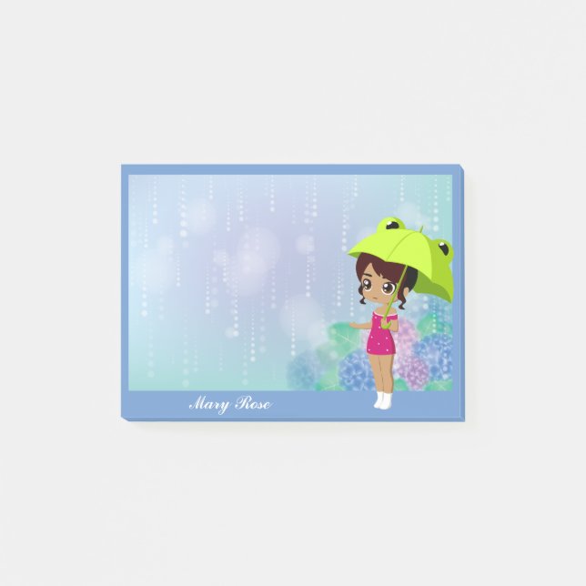 Bloco De Notas Rapariga com guarda-chuva Sapo e flores de Hydrang (Frente)