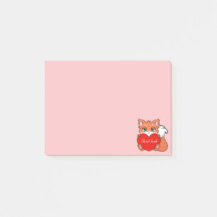 Bloco De Notas Rapariga Raposa Fofa em Notas Post-it Rosa Claro