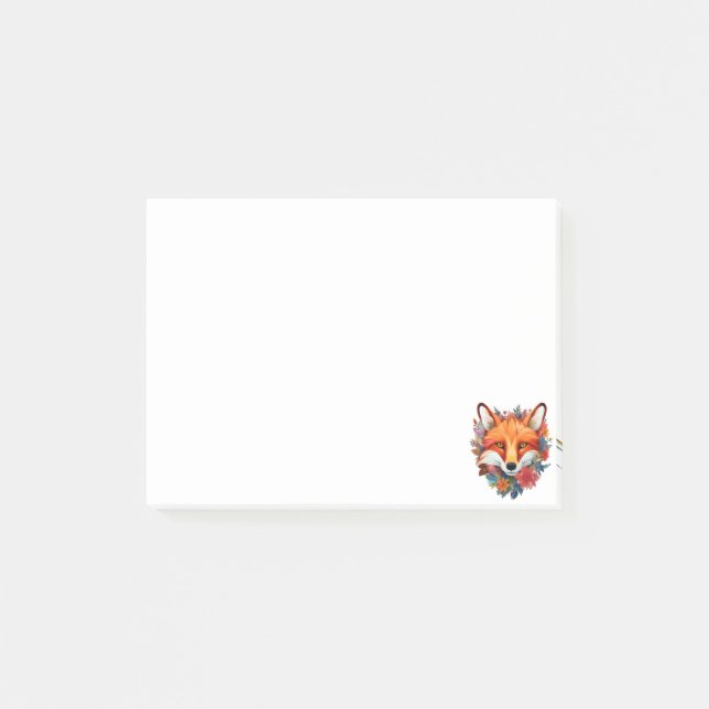 Bloco De Notas Raposa Flor de Aquarela Bonita Fofa (Frente)