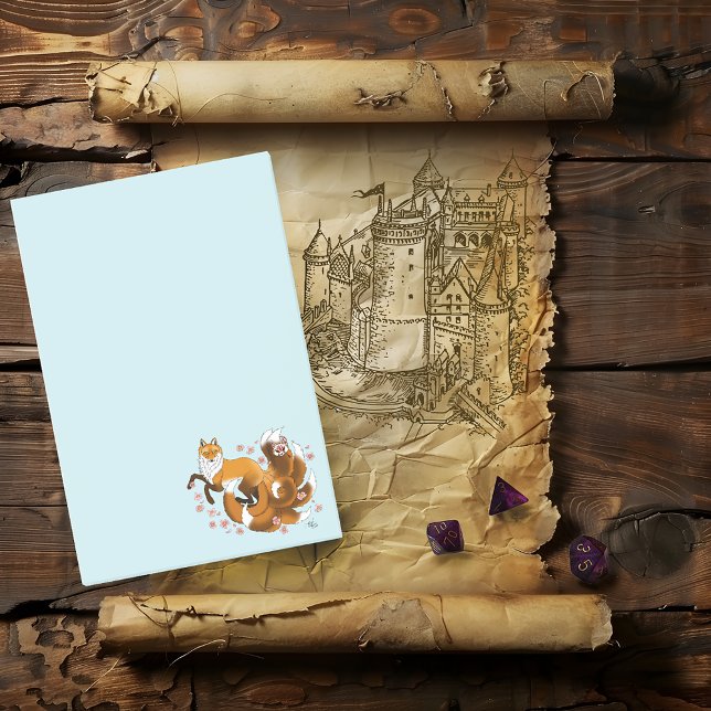 Bloco De Notas Raposa Kitsune Caprichosa Flores de Cerejeira Azui (Criador carregado)