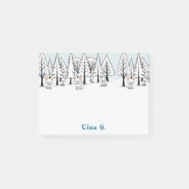 Bloco De Notas Raposas do Ártico - Paisagem de inverno - Texto em (Frente)