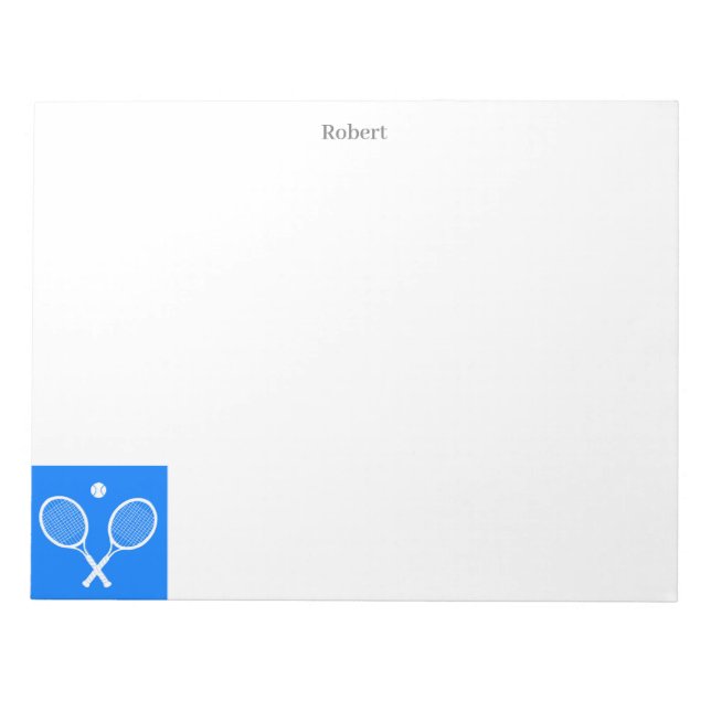 Bloco De Notas Raquetes de Ténis Fundo Azul Personalizado (Frente)