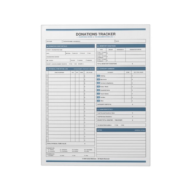 Bloco de Notas Rastreador de Doações (Invertido)