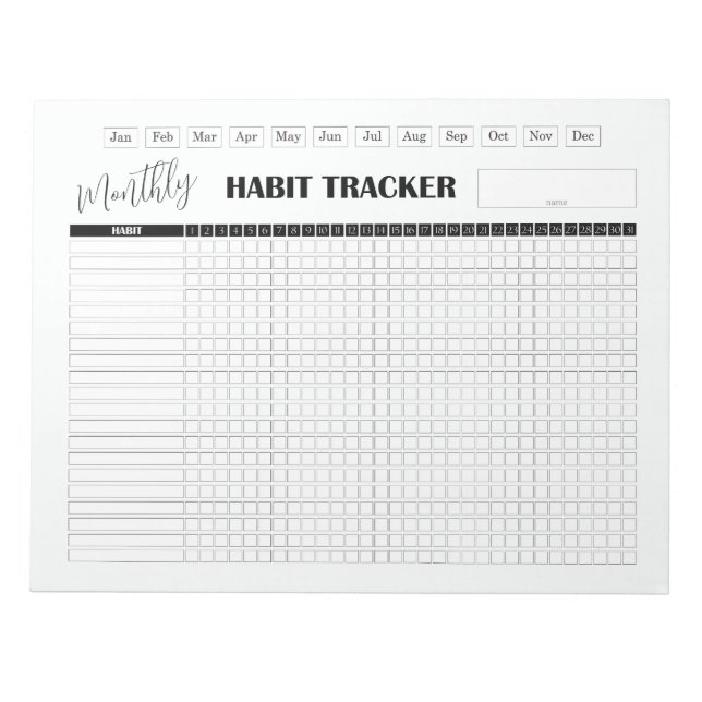 Bloco De Notas Rastreador de Hábitos Mensal Branco (Frente)