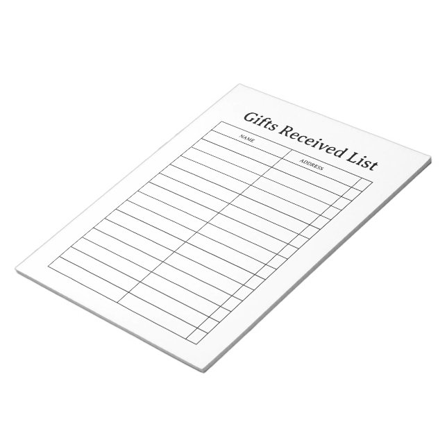 Bloco De Notas Rastreador de Presentes Recebidos (Inclinado)
