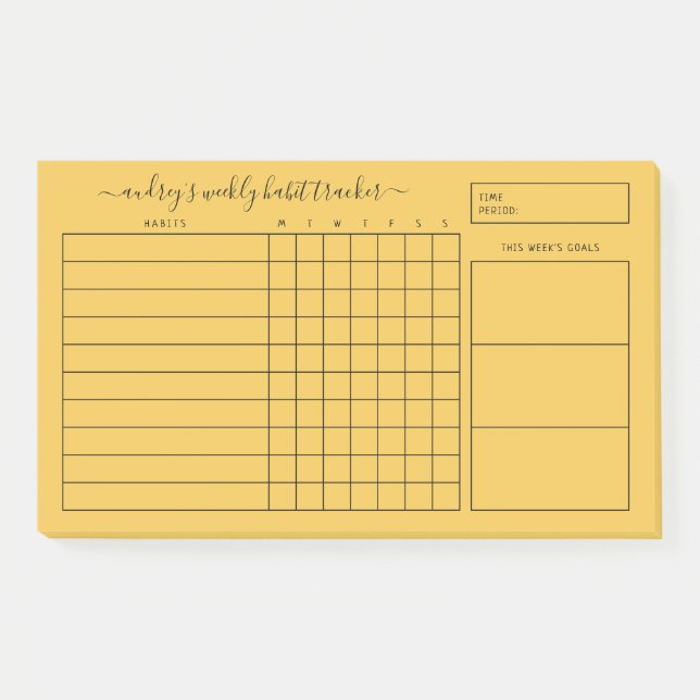 Bloco De Notas Rastreador Semanal de Hábitos Simples Amarelo em N (Frente)