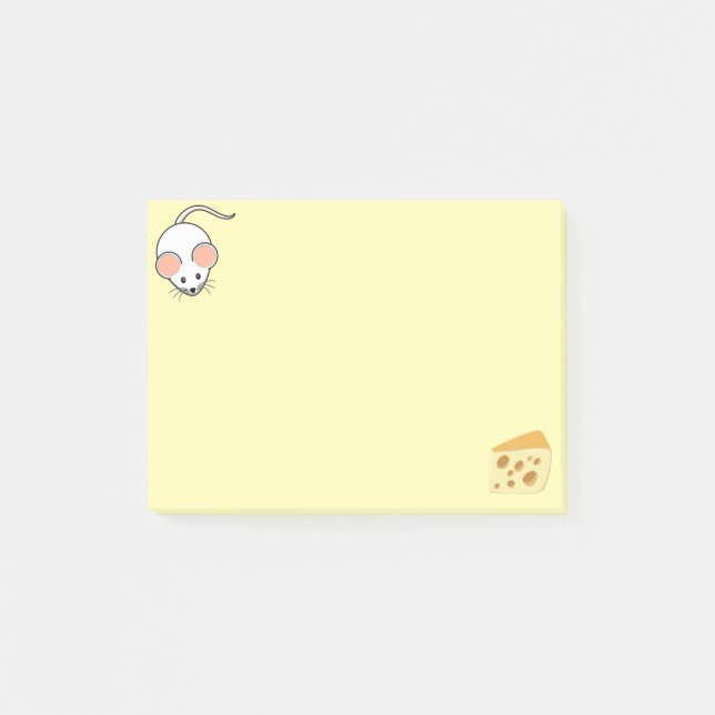 Bloco De Notas Rato branco fofo e queijo em amarelo (Frente)
