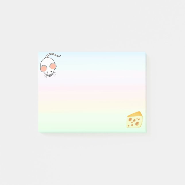Bloco De Notas Rato branco fofo e queijo em cores pastéis (Frente)