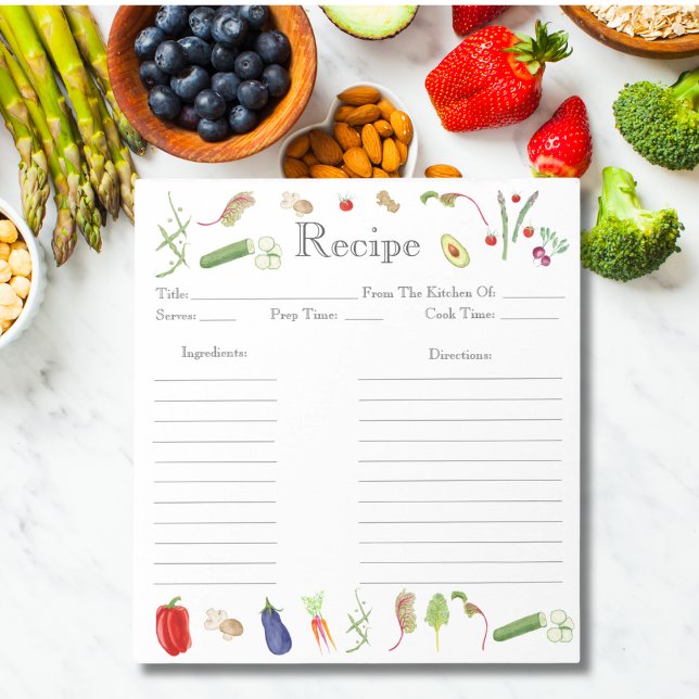 Bloco De Notas Receita de Legumes em Aquarela  (Criador carregado)