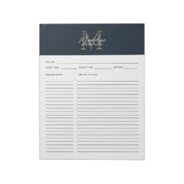 Bloco De Notas Receita de Monograma Dourado Metálico Azul Marinho