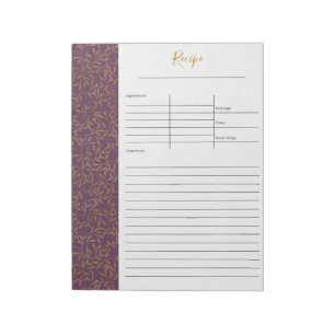 Bloco De Notas Receita em Branco de Linho Roxo Rústico e Folha de
